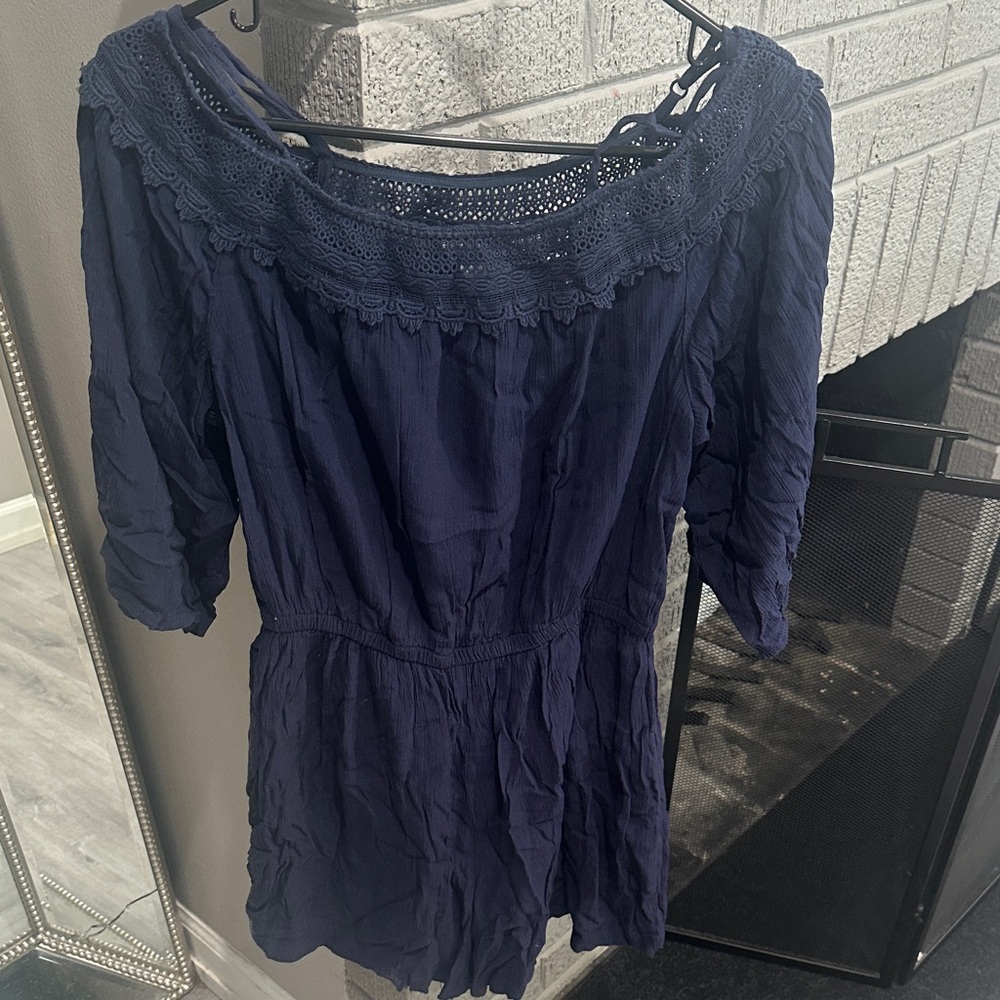 New York & Company Navy Lace Romper